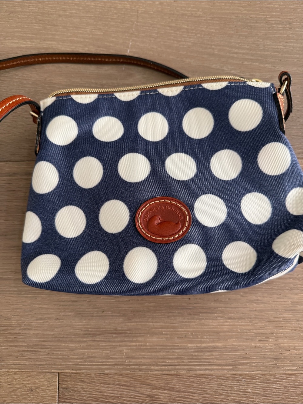 Dooney & Bourke Navy and White Polka Dot Crossbody
